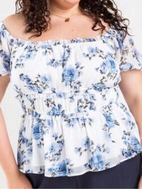Francesca’s Blue Floral Peplum Top